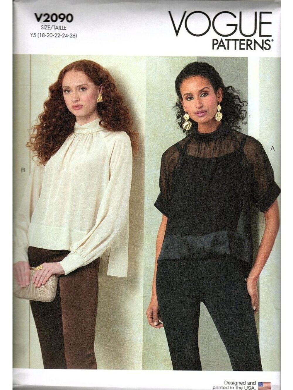 Vogue V2090 Misses 18 to 26 Raglan Sleeve Top Uncut Sewing Pattern